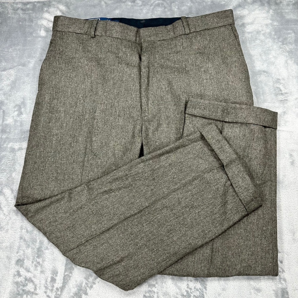 Polo Ralph Lauren Mens 38x32 Wool Blend Flat Front Dress Pants Brown Heathered